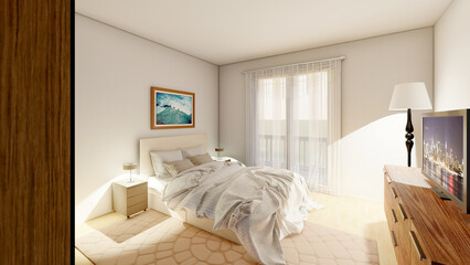Fototapeta na wymiar 3D rendering of an elegant bedroom