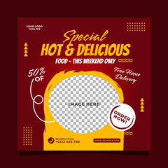 Hot and delicious food promotion social media post banner square template