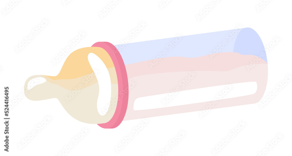 Poster baby bottle with milk semi flat color vector object. editable element. full sized item on white. nut