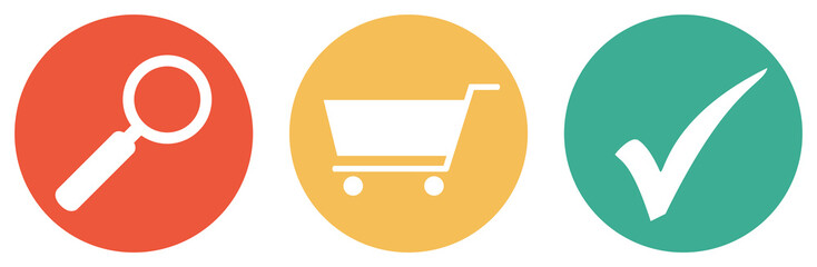Produkte, Shop oder Supermarkt suchen - Bunter Button Banner