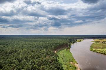 Fototapeta na wymiar River Bug near Szumin village, Mazowsze region, Poland, drone photo