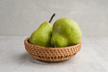 Fresh and healthy green pear fruits, close up