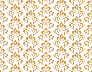Poster Behang in de stijl van de barok. Naadloze vectorachtergrond. Wit en goud bloemen ornament. Grafisch patroon voor stof, behang, verpakking. Sierlijk damast bloemornament © ELENA