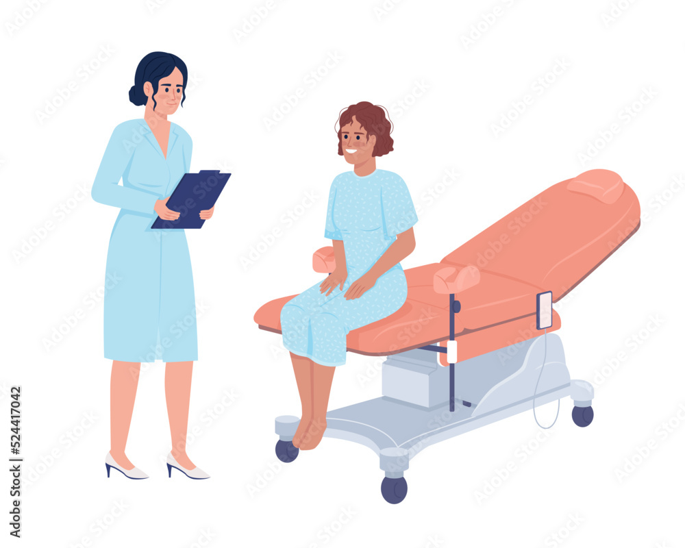 Canvas Prints Patient at gynecologist consultation semi flat color vector characters. Editable figures. Full body people on white. Simple cartoon style illustrations for web graphic design and animation