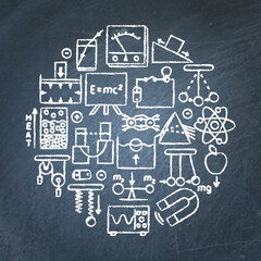 Physics round poster on chalkboard