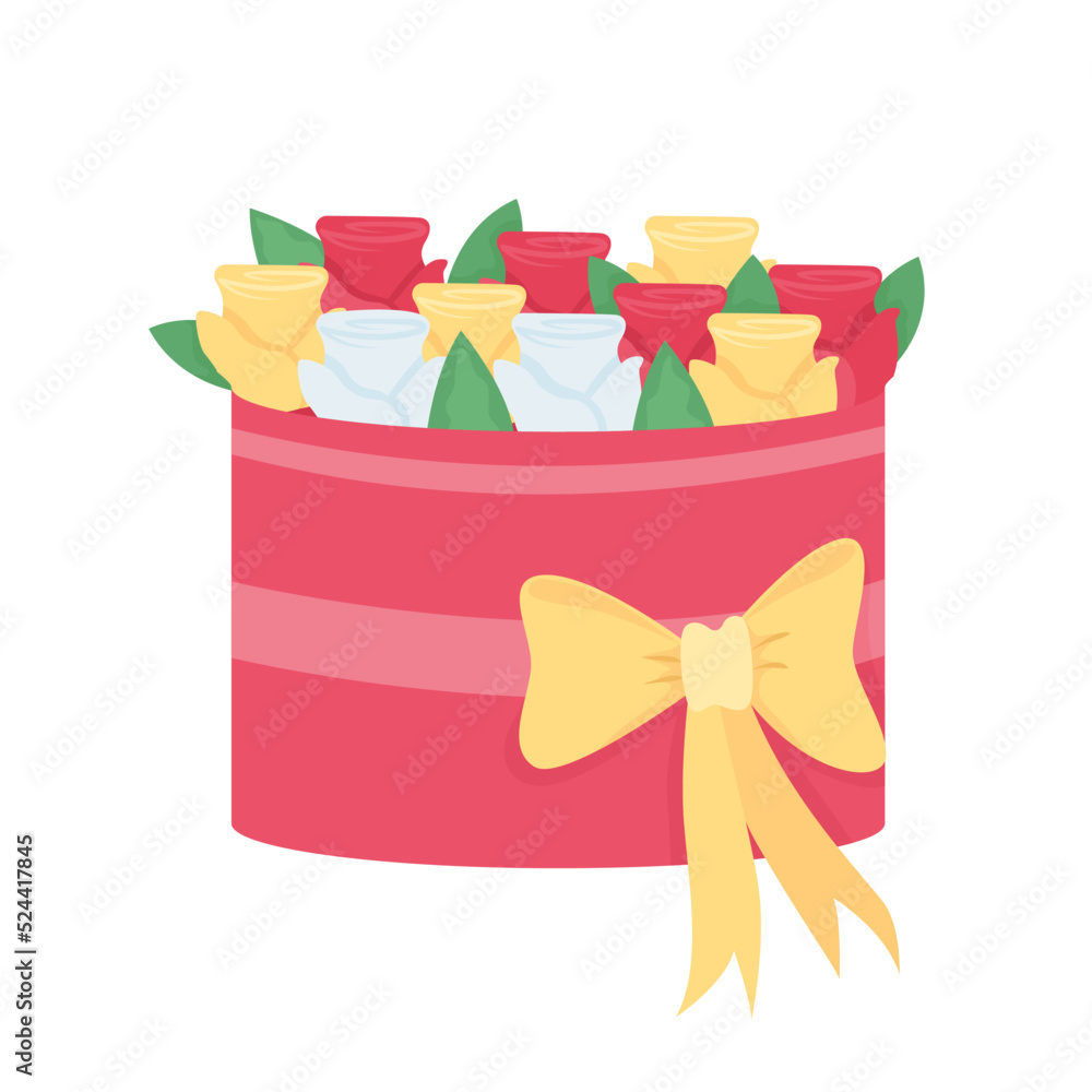 Poster gift box with roses semi flat color vector object. holiday decor. editable element. full sized item 