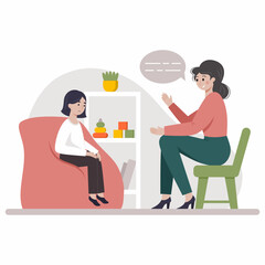 Psychologist is talking to child. Psychological help for children. Sad girl in psychotherapy session.