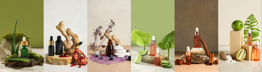 Collage with natural cosmetics and ingredients