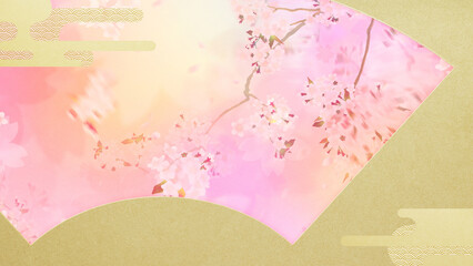 Oriental background material depicting cherry blossoms