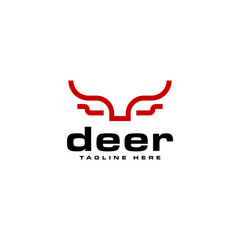 Simple head deer logo design vector concept, bold deer icon logo business vector design template with modern, minimalist and outline styles isolated on white background, reindeer head logo design