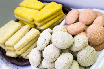 Different fish cutlets in the market window