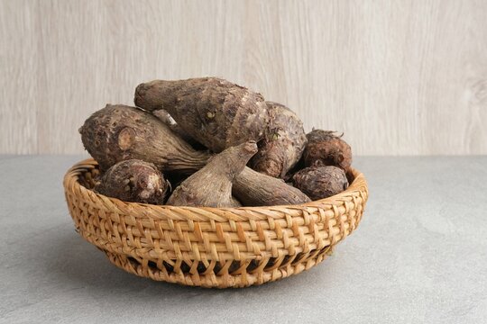 Taro, Talas belitung, kimpul or bentul, are starchy tubers that can be eaten. Served boiled or steamed.