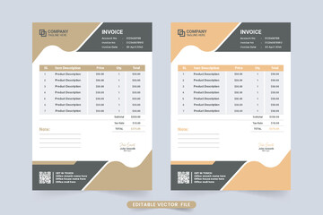 Modern corporate business invoice template decoration with abstract shapes. Payment record and billing paper design with orange and dark color shades. Creative invoice template vector for business.