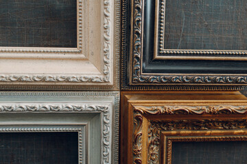 Restoration renewal picture frame for museum painting art picture. Painting baguette handmade picture frame at studio.
