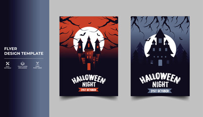 Happy Halloween Flyer Design, Halloween House And Full Moon Flyer Or Invitation Template Poster Design