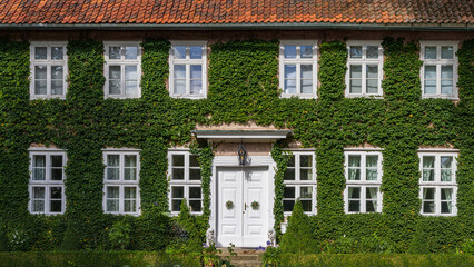 Front view of green house overgrown with creepers in Schnackenburg in Lower saxony Germany at the former inner-German border between East and West Germany
