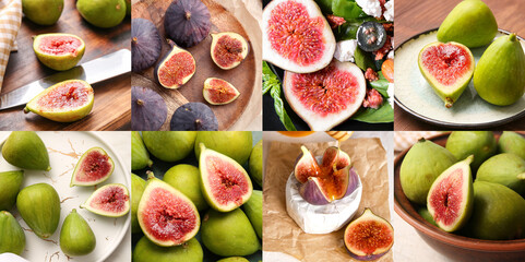 Collage with ripe tasty figs