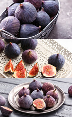 Collage with ripe tasty figs