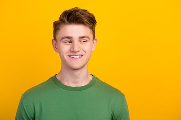 Happiness. Portrait of cheerful man smiling look aside bright background youth fashion emotions lifestyle