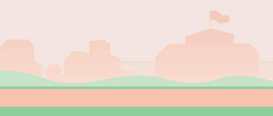 School building silhouette and nobody, flat vector stock illustration with outside, public place as backdrop for overlay and design