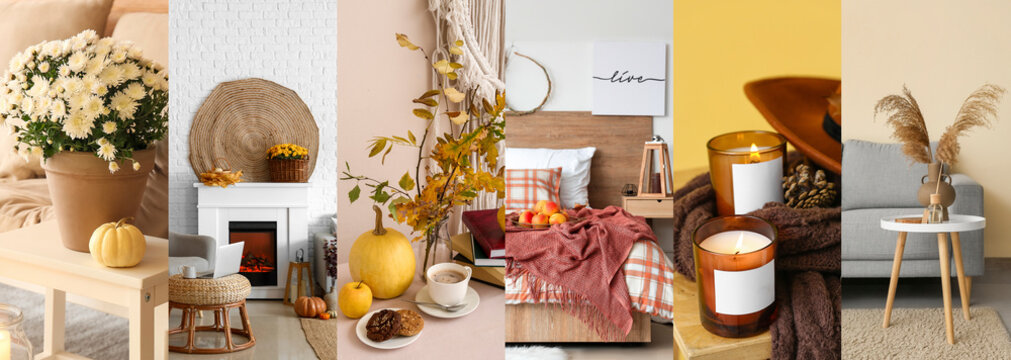 Collage of cozy autumn interiors