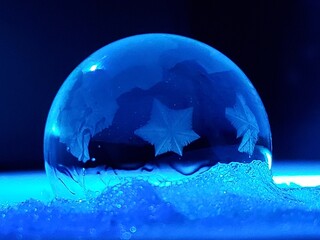 frozen soap bubble with frosty designs