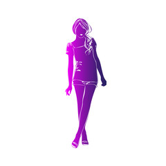 Fototapeta na wymiar silhouette of a girl in a pink dress