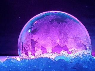 frozen soap bubble with frosty designs