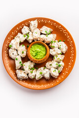 vegetarian soya malai chap made using soya chaap with white creamy gravy