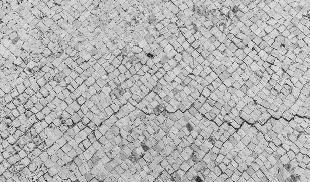 Tile.Tile Floor Outdoor. Monochrome. Black and white Photo.