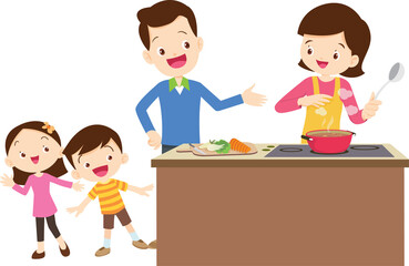 Obraz premium happy family cooking in the kitchen concept