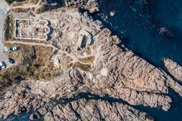 Cape Skamni and ruins of Sts Apostles in Sozopol city on the Black Sea shore in Bulgaria