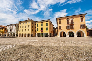 Main town square in Spilimbergo of medieval origins called Piazza Giuseppe Garibaldi (Giuseppe...