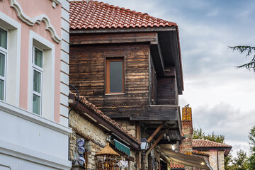 Wooden houses in Old Town of Nesebar city on Black Sea shore in Bulgaria