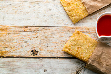 fried pastel, traditional brazilian snack with copy space