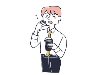 仕事中眠たそうにしているビジネスマン　カフェインの取り過ぎによる睡眠不足を疑われる人々