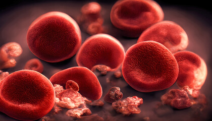Rote Blutkörperchen sowie Blutplättchen in einer menschlichen Blutbahn