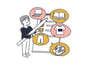 欲しいものをチェックしていく男性　ネットショップでお気に入りリストを持っている人々