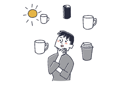 朝から飲んでいるコーヒーの数を数えている男性　カフェインの取り過ぎによる睡眠不足を疑われる人々