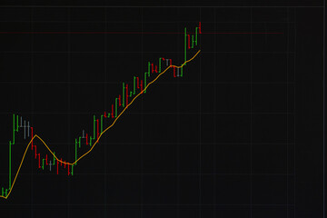 Financial chart on a black background. Fractals and the average price line on a black background. Abstract financial trading chart of the foreign exchange market, stock market