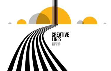 Foto op Canvas 3D black and white lines in perspective with yellow elements abstract vector background, linear perspective illustration op art, road to horizon. © Sylverarts