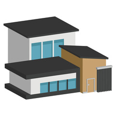 3D modern house or home. Isometric modern building and architecture.