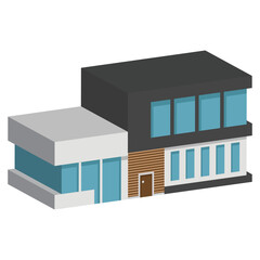 3D modern house or home. Isometric modern building and architecture.