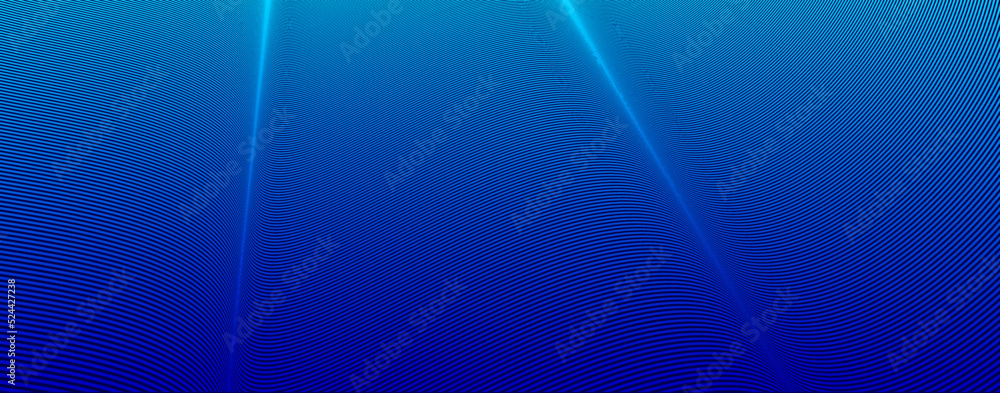 Poster blue lines in 3d perspective vector abstract background, dynamic linear minimal design, wave lied pa