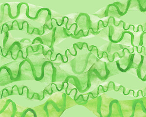 Watercolor illustration blurry lines of green, background for your design, dna structure, nature, light green color