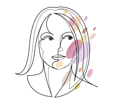recommend clip art: Woman beauty face vector linear illustration, delicate line art of attractive girl portrait, abstract feminine drawing minimal style isolated.