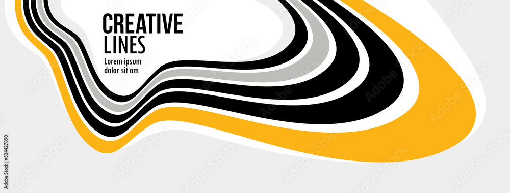 Poster 3d lines in motion vector abstract background, creative and dimensional curved stripes dynamic compo