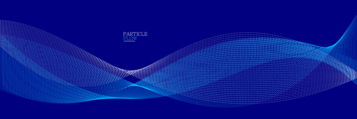 Dark blue airy particles flow vector design, abstract background with wave of flowing dots array, digital futuristic illustration, nano technology theme.
