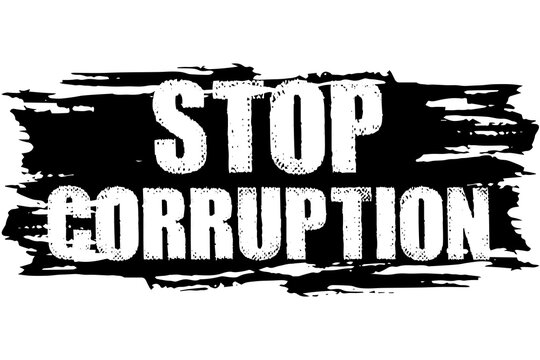 Stop corruption landing page. Text on black smear. Abstract text as web template. Vector illustration flat design. Corruption banner.