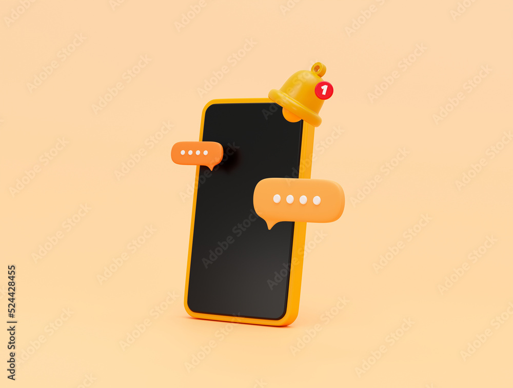 Poster smartphone with reminder popup bell notification alert and bubble chat message for web banner icon o